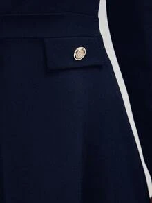 EMERY ROSE Women's Elegant Navy Blue Long Sleeve Mini Dress,Solid Color Button Blazer Dress For Autumn Office,Dark Blue Dress - Navy Blue - View 7