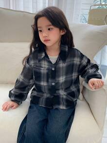 DAZY 女童休闲格子宽松长袖衬衫，春夏款