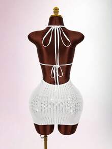 Amplova Women's Summer Vacation Casual Sequin Mini Dress - White - View 3