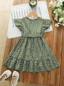 Emery Rose Kids Emery Rose Kids Abito casual con scollo a V e stampa floreale ditsy per ragazze giovani - Verde - Visualizzare 6
