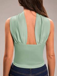 SHEIN BAE Women's Solid Color Cropped Fitted Elegant Halter Top - Mint Green - View 5