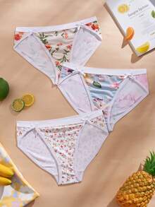 Eraneu Bộ 3 chiếc quần lót nữ in họa tiết thoải mái, bán lẻ từng chiếc. - Nhiều màu - Xem 3