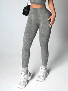 Casual Comfortable Breathable High Elasticity Seamless Leggings - Grey - View 6