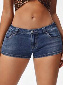 Jeanoix Quần short denim nữ cỡ lớn, kiểu dáng thường ngày, thích hợp cho mùa xuân/hè. - Rửa tối - Xem 1