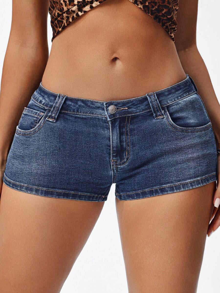 Jeanoix Quần short denim nữ cỡ lớn, kiểu dáng thường ngày, thích hợp cho mùa xuân/hè. - Rửa tối - Xem 1