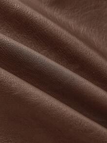 Ellevyn Solid Color Fashion Decorative Button A-Line PU Elegant Midi Skirt - Brown - View 6