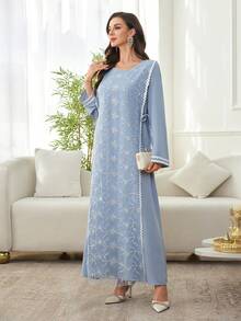 Al Najma 奢华刺绣网纱长袖束腰外衣和传统阿拉伯长裙（女士款）