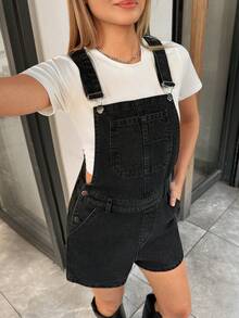 SHEIN Casual Fashionable Outdoor Women's Denim Overall Jumpsuits - Grey - View 7