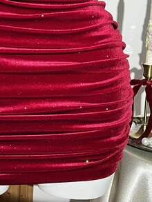 Franclia Women's Halter Bodycon Ruched Side Backless Tie Waist Mini Dress, Suitable For Dates, Chinese New Year, Valentine's Day, Christmas, Daily Wear, Summer, Red Dress, Burgundy, Party - Red - View 3