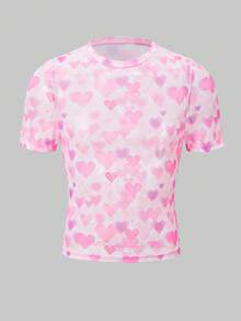 Men's Allover Heart Print Short Sleeve Mesh Undershirt