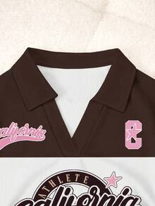 Rovax 女士字母印花撞色 Polo 领短袖休闲上衣 - 黑與白 - 查看 4