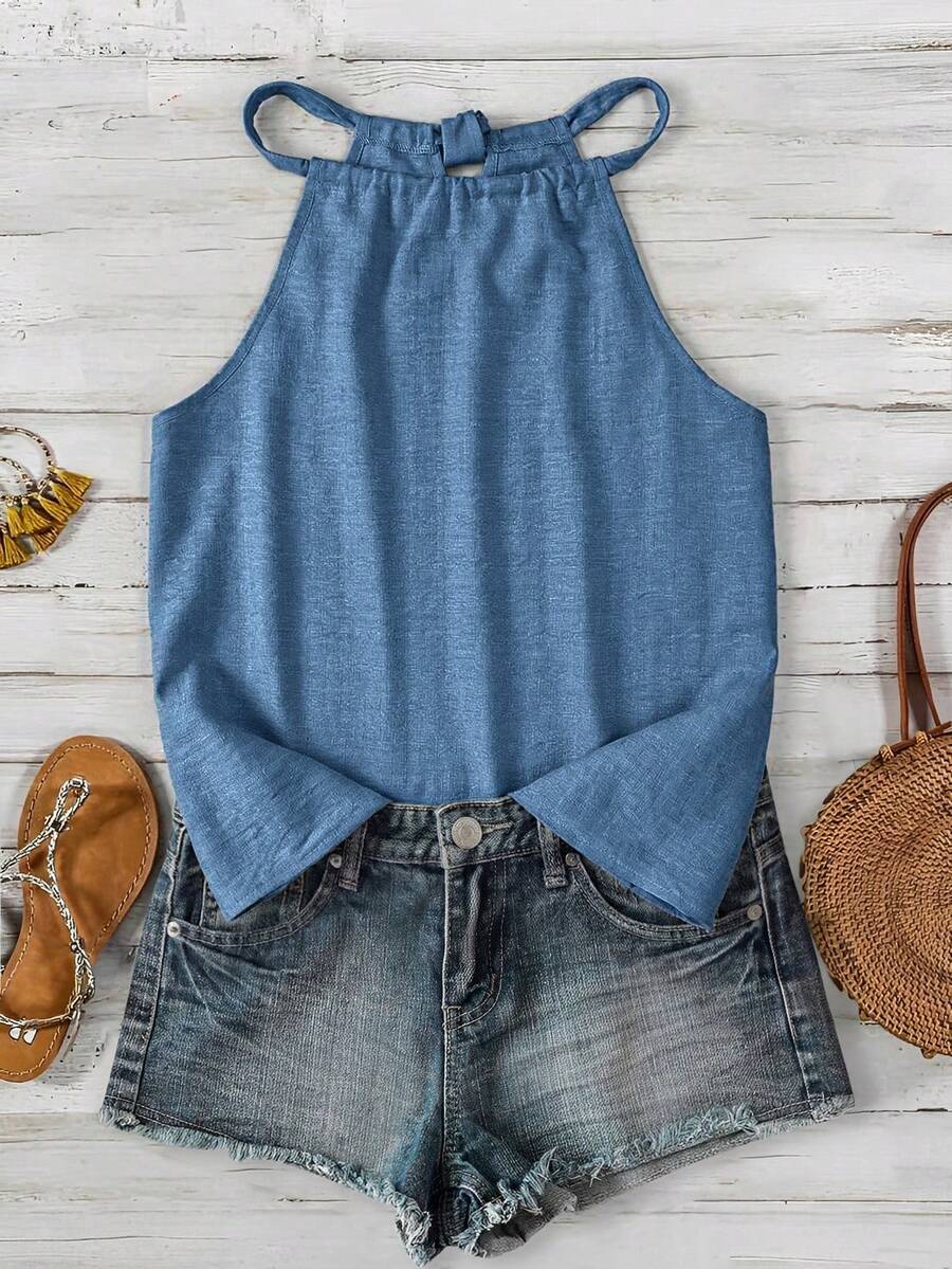 SHEIN LUNE Women's Casual Textured Sleeveless Tank Top, Suitable For Summer Vacation, Commute, And Daily Wear - Blue - View 1
