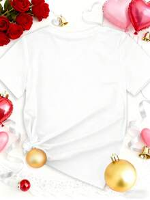 Manfinity Homme Unisex Valentine's Day Heart Puzzle White Crew Neck T-Shirt, Romantic Heart Pattern Couple T-Shirt, Red Heart Tee For Men & Women - Red Heart Unisex T Shirts