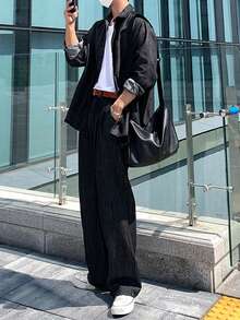 DAZY 男士纯色水洗牛仔西装，春秋季 - 黑色 - 查看 3