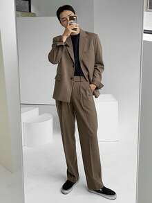 DAZY 男士棕色修身西装套装，适合通勤，春秋季穿着 - 棕色 - 查看 3