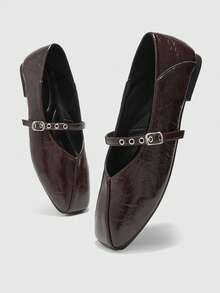 CUCCOO BIZCHIC Zapatos planos de moda casual con diseño de hebilla para callos de maíz para mujer - Marrón Chocolate - Ver 10