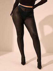 SHEIN BAE 大码女士透明紧身连裤袜，情人节礼物，性感，Y2K，时尚，热情，音乐节 - 黑色 - 查看 6
