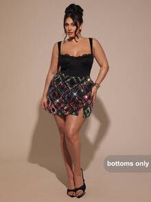 SHEIN BAE Plus Size Women's Colorful Split Mini Skirt, Elegant Sexy Party Skirt,Tea Party Skirt,Plus Size Woman Skirt,Skirt For Ladies Summer,Party Skirt For Women,Cozy Fall & Winter Styles,Thanksgiving Women,Prom Skirt,Winter For Women,Evening Skirt For Women,Plus Size Women,Formal Skirt,New Year,Valentine's Day,Birthday Skirt Plus Size,Elegant,Sexy Skirt,Cocktail Skirt, Graduation Party,The Sequins Are Sparkly, Bright, Unique, And Luxurious.,Valentine's Day,Valentine Outfits For Women - Multicolor - View 3
