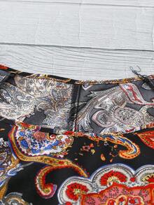 Linhara 大码女式佩斯利和腰果印花圆领双层荷叶边宽松休闲通勤时尚优雅甜美复古春夏衬衫 - 彩色 - 查看 4