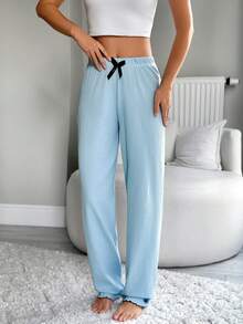 EURMUSE Cottonlike 2 Pieces Solid Knit Pants Set Comfy Pants Lounge Pants For Women Sleep Pants - Multicolor - View 3