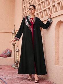 Al Najma Áo Abaya tay dài dáng rộng, họa tiết phối màu, phong cách thường ngày, thích hợp cho mùa xuân/thu. - Nhiều màu - Xem 5