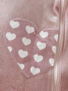 SHEIN Baby Girls' Cute Heart Print Contrast Color Korean Fleece Knit Long Sleeve Romper, Comfortable Fabric, Suitable For Daily Wear, Autumn/Winter - Multicolor - View 5