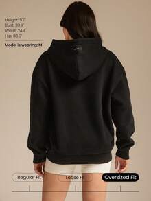 Heavyweight Fleece Oversized Hoodie Sweatshirt Pocket Thick Thermal Warm Winter - Black - View 2