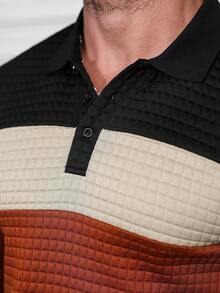 Manfinity CasualCool 男士休闲纹理撞色 Polo 衫，黑橙拼接，男士长袖针织衫，男士 Polo 衫，长袖，复古风格，适合日常休闲、周末旅行、户外活动、探险旅行、轻松的工作环境，可作为男友/丈夫礼物、周年纪念/生日礼物、派对、暑假、新年、婚礼、情人节等场合穿着。 - 彩色 - 查看 7