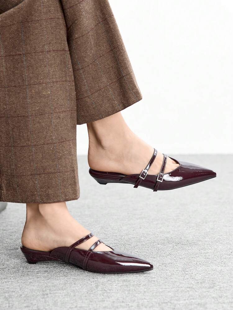 CUCCOO BIZCHIC Women Shoes Women Pointed Small Wedge Heel Brown Simple Temperament Fashionable Versatile Women's Low-Heeled Shoes New Spring And Autumn Low Vamp Commute Flat Women's Shoes Suitable For Work Office Professional Women's Shoes
