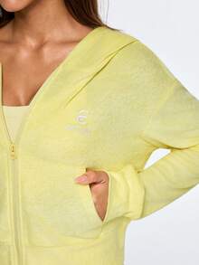 Eassivo Eassivo Women's Drop Shoulder Long Sleeve Zipper Front Hooded Casual Sports Jacket - Yellow - View 7