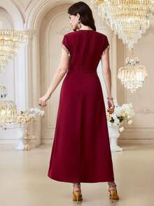 Al Najma Elegant Rhinestone Embellished Women's Arabic Style Dress - Burgundy - View 7