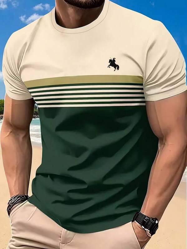 Resyla Men's Crew Neck Striped Casual Short Sleeve T-Shirt, Summer