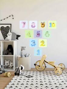 10pcs/Set Vibrant Plaid Digital Floor Decoration Sticker - Waterproof, Self-Adhesive, Removable, And Easy To Clean - Perfect For Jumping House, Classroom And Home Decor - Animal Numbers - View 9