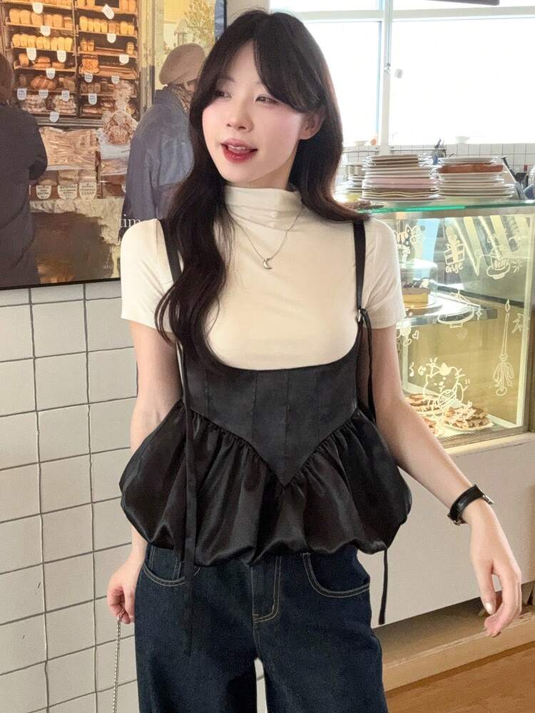 Women's Layered Ruffled Floral Casual Blouse, Korean Princess Style