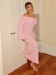 Maria Perezxox Rochie maxi mulată, cu imprimeu floral, cu umeri goi și mâneci lungi, roz, toamnă/iarnă