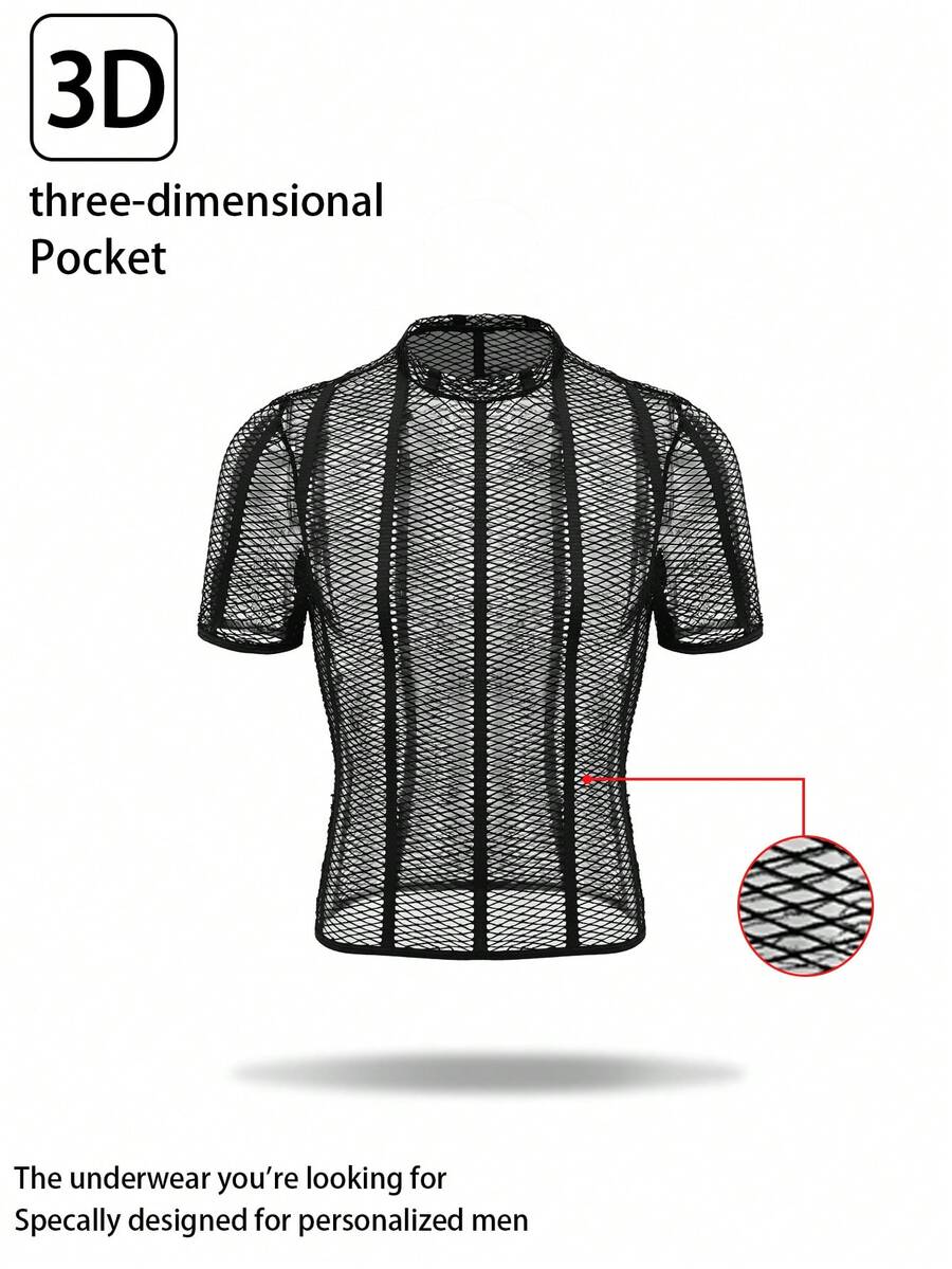 Men's Stand Collar Mesh Casual Versatile Short Sleeve Undershirt