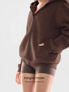 GLOWMODE Heavyweight Fleece Oversized Hoodie Jacket Side Pocket Thick Thermal Warm Winter - Brown - View 6