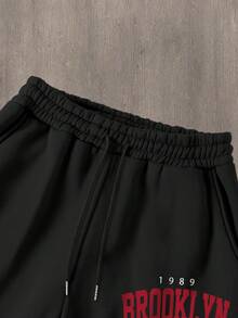 Manfinity Homme 男士纽约标语印花休闲卫衣和运动裤两件套，秋冬男装 - 彩色 - 查看 5