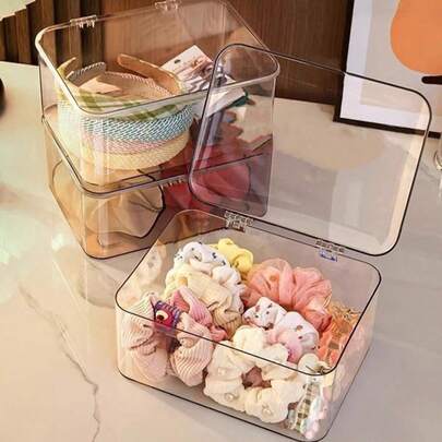 1pc/2pcs Stylish Jewelry Storage Box, Elegant Flip-Top Transparent Dust-Proof Organizer Perfect For Hair Clips, Headbands, And Elastic Bands, Versatile Stackable Storage Solution For Drawers, Vanity, And Bathroom, Ideal Girlfriend Gifts For Christmas, Thanksgiving, New Year, And Valentine's Day, Enhance Your Space With Functional Chic Decor