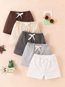 SHEIN Playful Pals 5pcs/Pack Baby Boy All-Match Solid Color Loose Casual Shorts, Versatile For Everyday Wear, Spring/Summer - Multicolor - View 1