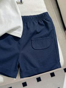 Souflis Souflis 男婴幼儿休闲日常外出绅士学院风 Polo 衫带领口袋短裤套装，蓝白配色，春夏款 - 藍白色 - 查看 5