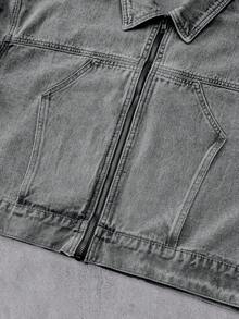 Manfinity Denimwave 男士牛仔短款外套，长袖 - 灰色 - 查看 6
