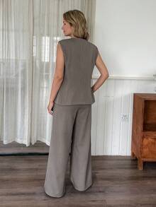 Vivie Lora Women's Striped Sleeveless Top And Pants 2 Pieces Set Summer Lounge Sets For Women Short Sets For Women - Grey - View 3
