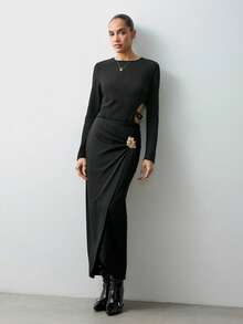 Maija Falda envolvente con decoración metálica elegante para mujer, otoño - Negro - Ver 3