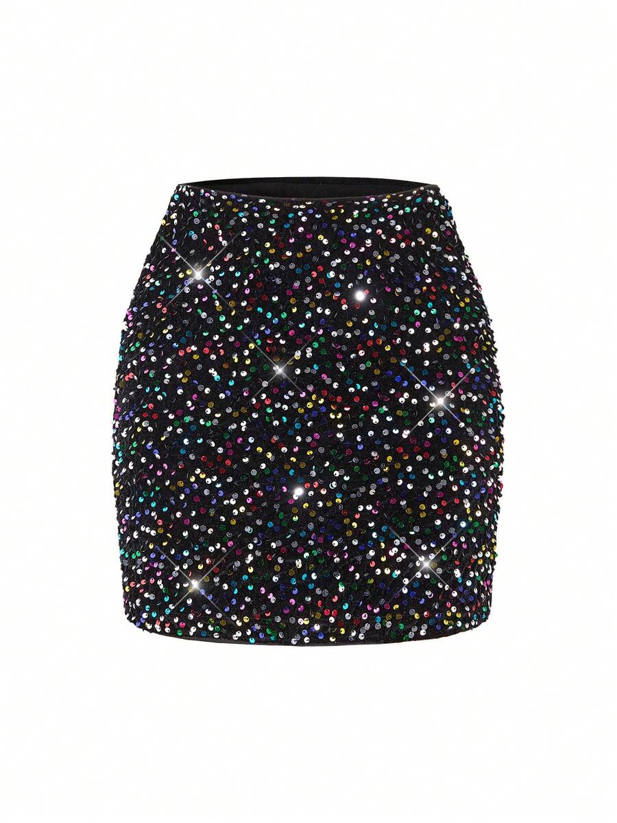 SHEIN Clasi 女士时尚派对亮片紧身迷你裙 - 彩色 - 查看 1