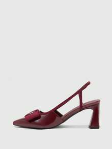CUCCOO BIZCHIC Burgundy Pointed Toe Bow Decor Chunky Heel High Heels - Burgundy - View 8