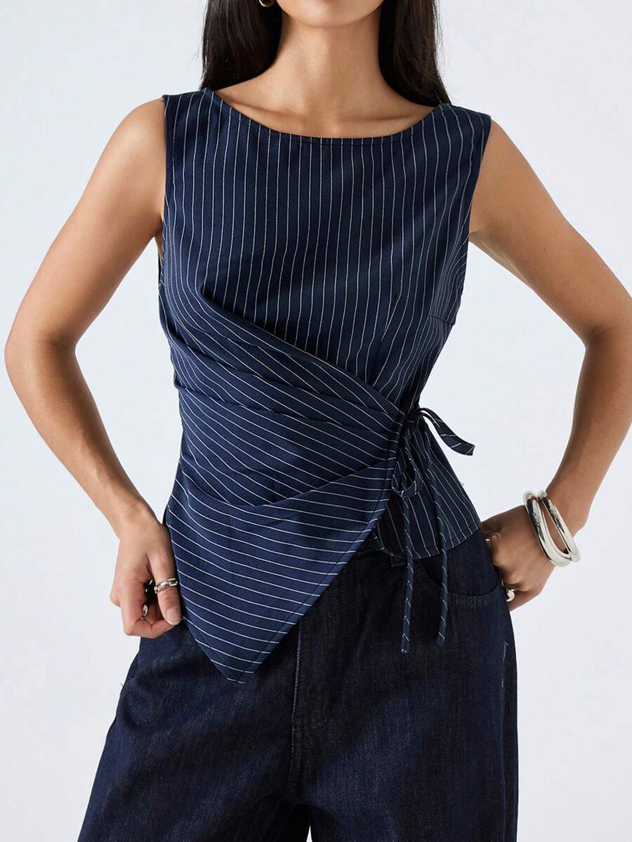 LYSMO 女士极简印花无袖圆领背心 - 藏蓝色 - 查看 1