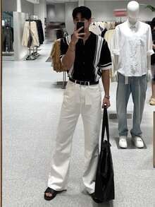 DAZY Men's Black, Brown, White Striped Knit Sweater, Spring/Summer - Black and White - View 4