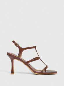 CUCCOO SZL Women's Square Toe Buckle Design Fashion High Heel Sandals For Daily Wear Valentine's Day - Brown - View 2