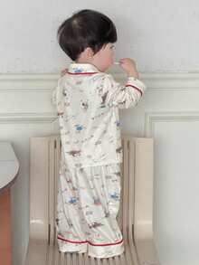 Dazy Kids 2 Stücke Kleinkind Jungen Cartoon Hund Muster Lässiges Süßes Hemd und Hose Pyjama Set - Beige - Übersicht 2